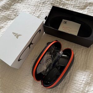 FishIQ Smart Bluetooth Black Sunglasses with Orange-Trim Hard Case